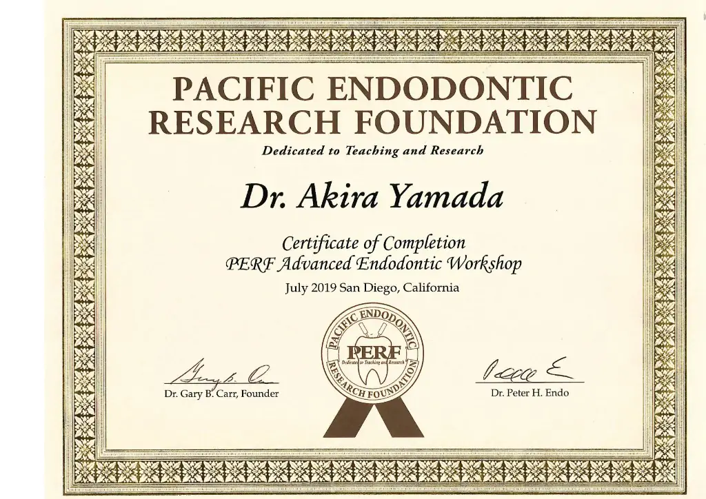 PERF Advanced Endodontic Workshop 修了証